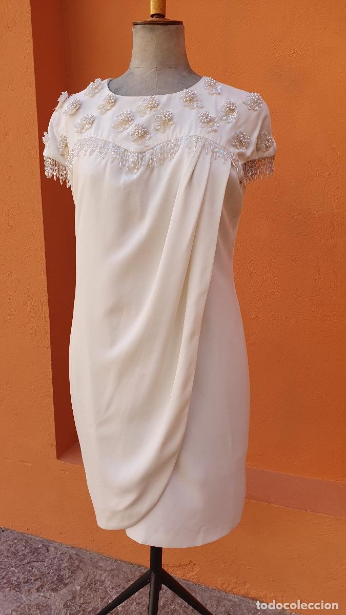 Vintage: Vestido crepe blanco con perlas - Foto 1