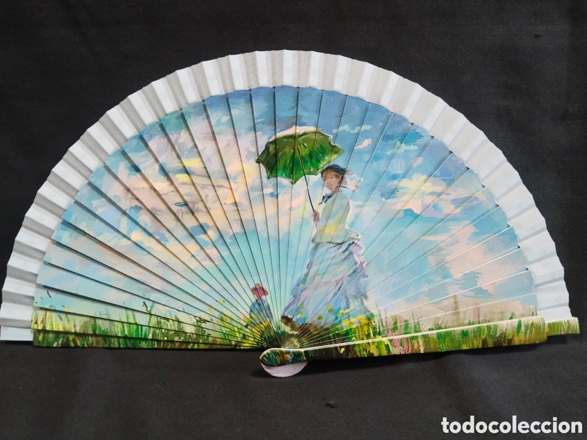 Vintage: Abanico de madera - Se&ntilde;ora con Sombrilla de Monet - Foto 1