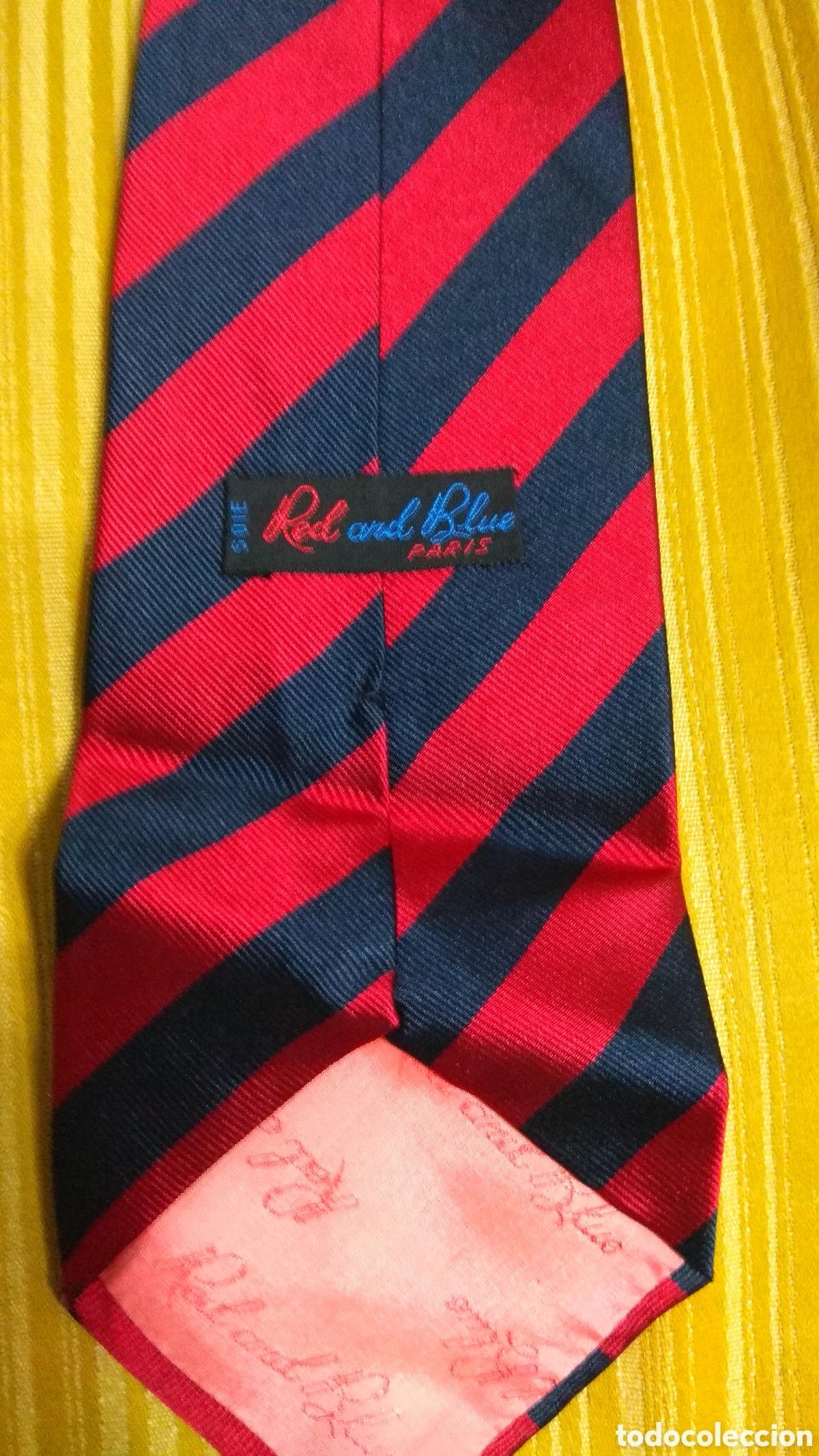 Vintage: Corbata Red and Blue Par&iacute;s seda rayas rojas azules. - Foto 2