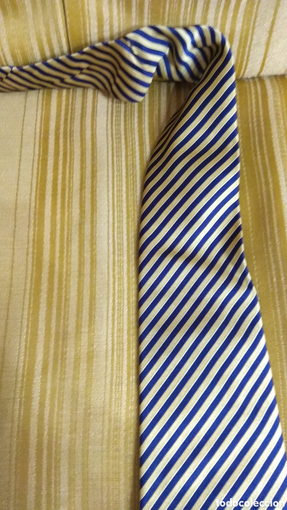 Vintage: Corbata Fortnum & Mason seda England l&iacute;neas azul oro - Foto 2