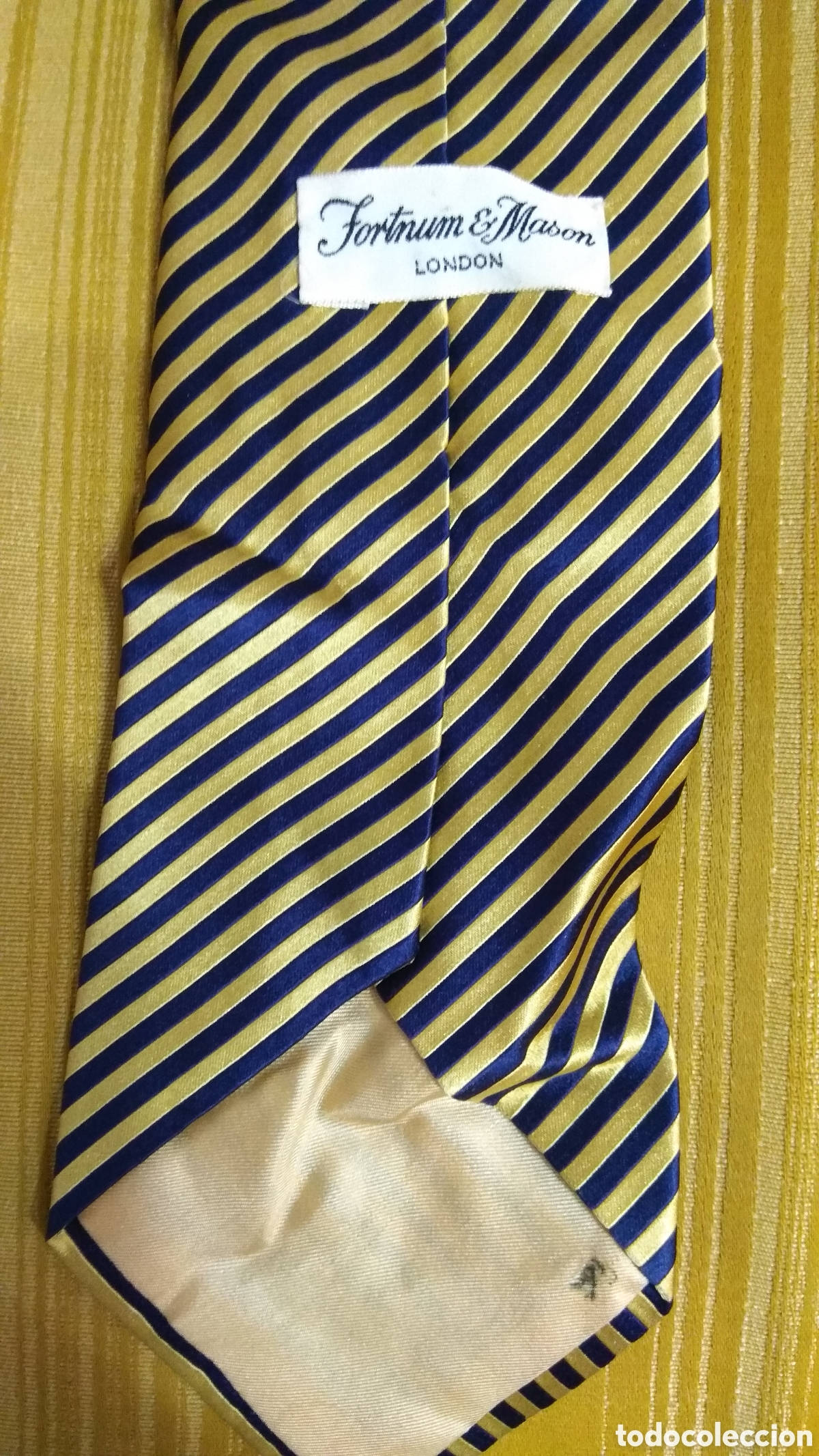 Vintage: Corbata Fortnum & Mason seda England l&iacute;neas azul oro - Foto 3