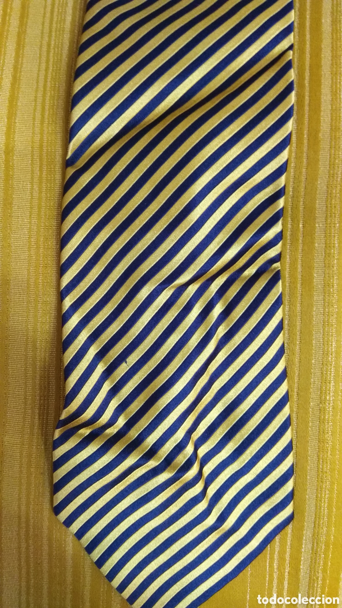 Vintage: Corbata Fortnum & Mason seda England l&iacute;neas azul oro - Foto 4
