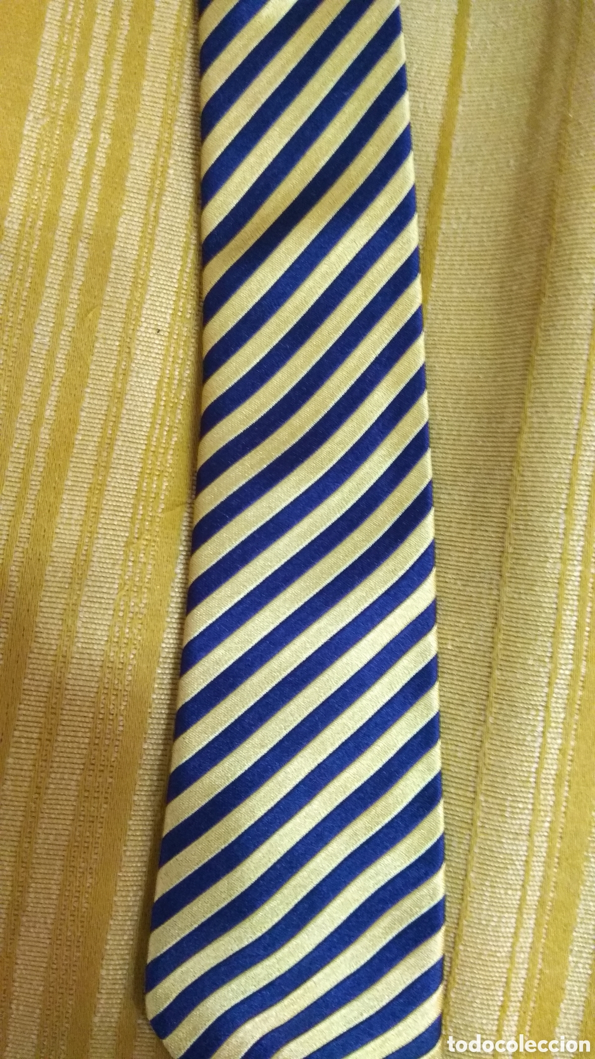 Vintage: Corbata Fortnum & Mason seda England l&iacute;neas azul oro - Foto 5