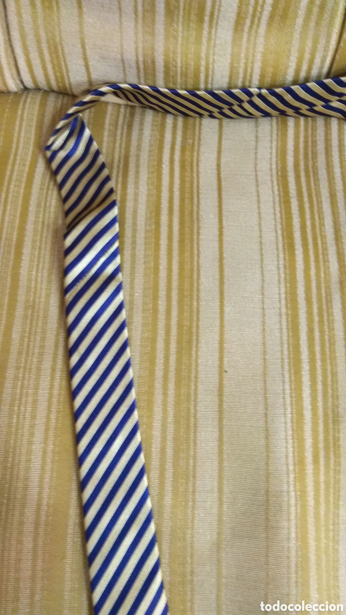 Vintage: Corbata Fortnum & Mason seda England l&iacute;neas azul oro - Foto 6
