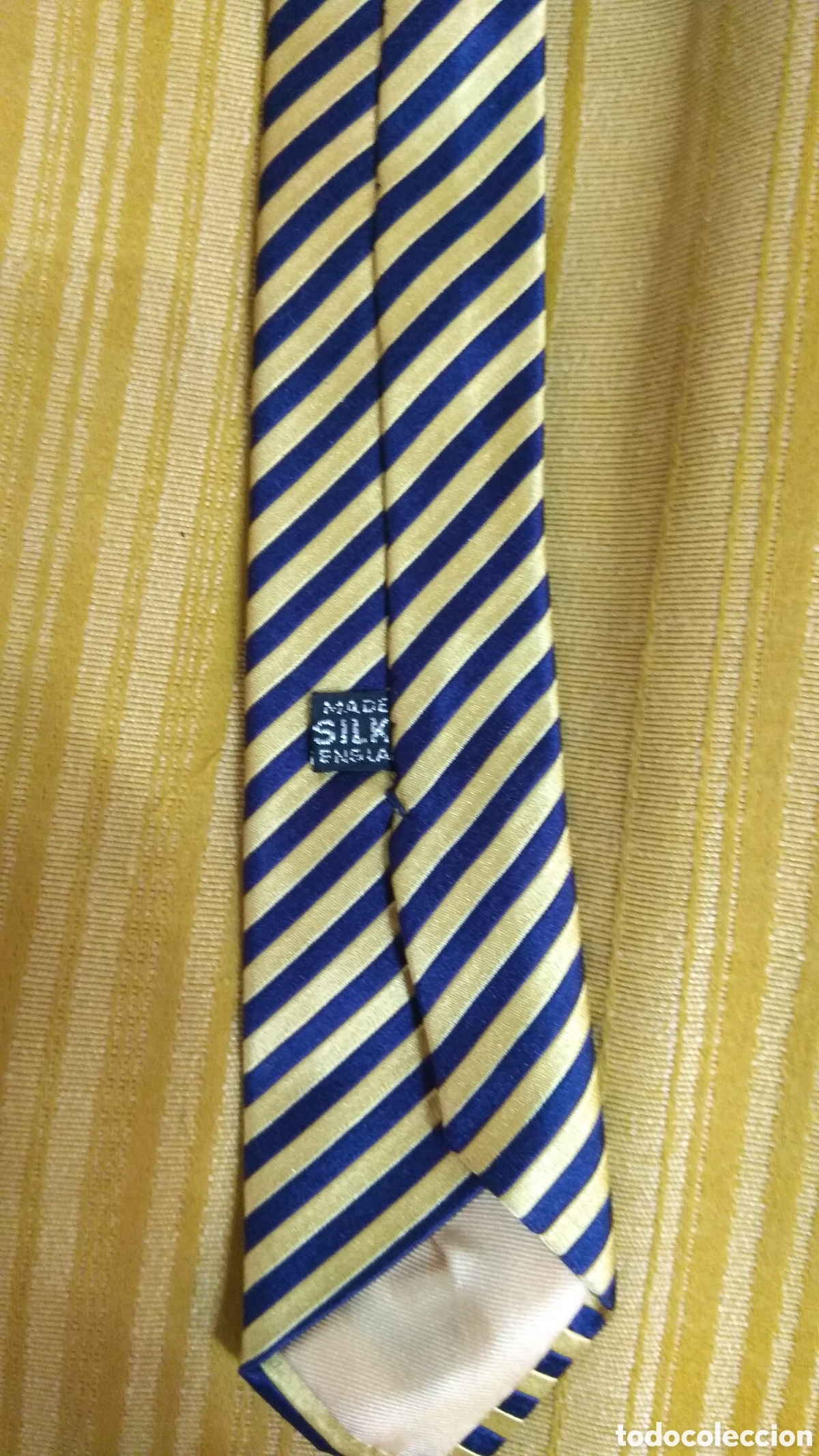 Vintage: Corbata Fortnum & Mason seda England l&iacute;neas azul oro - Foto 7