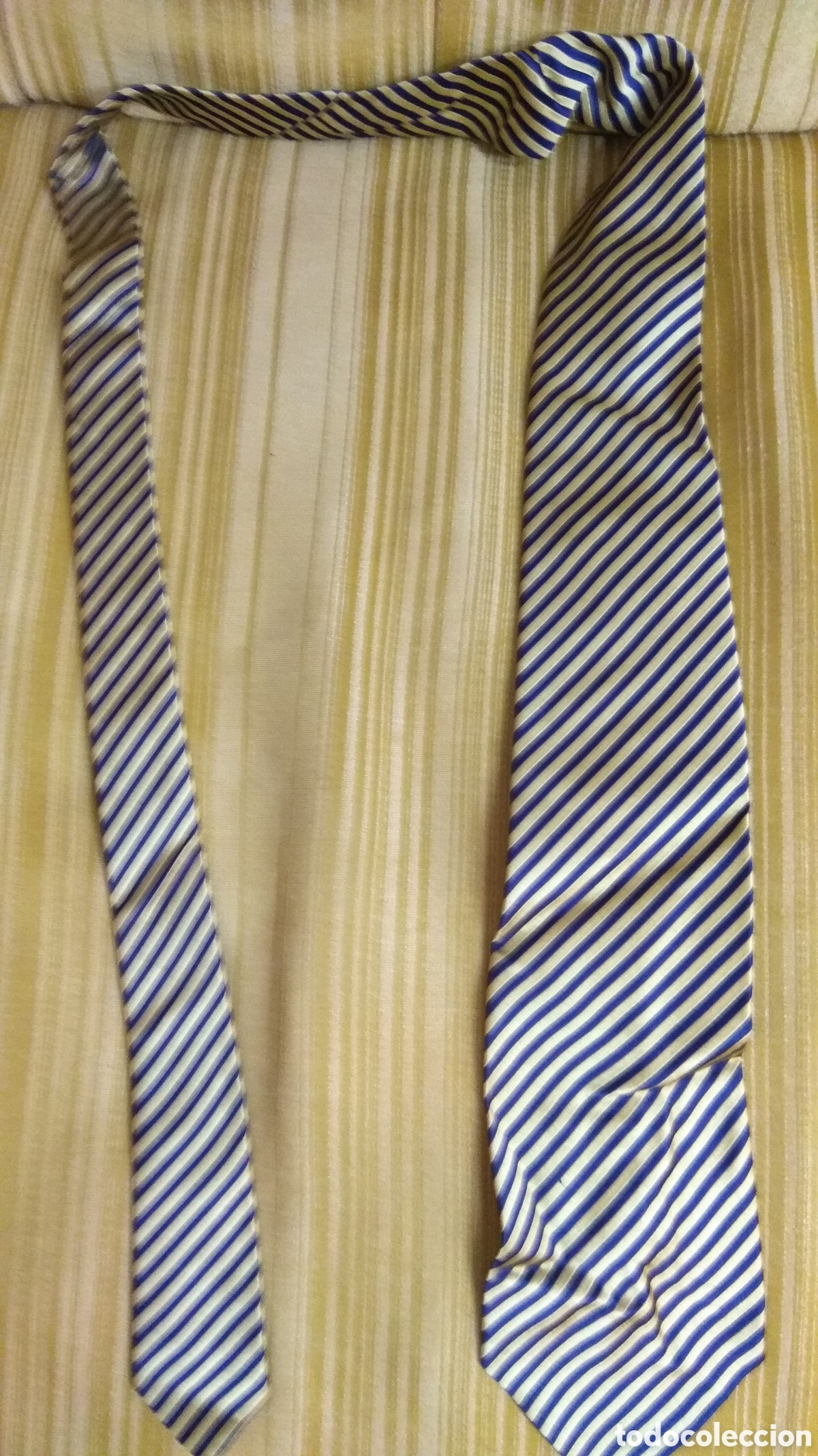 Vintage: Corbata Fortnum & Mason seda England l&iacute;neas azul oro - Foto 1