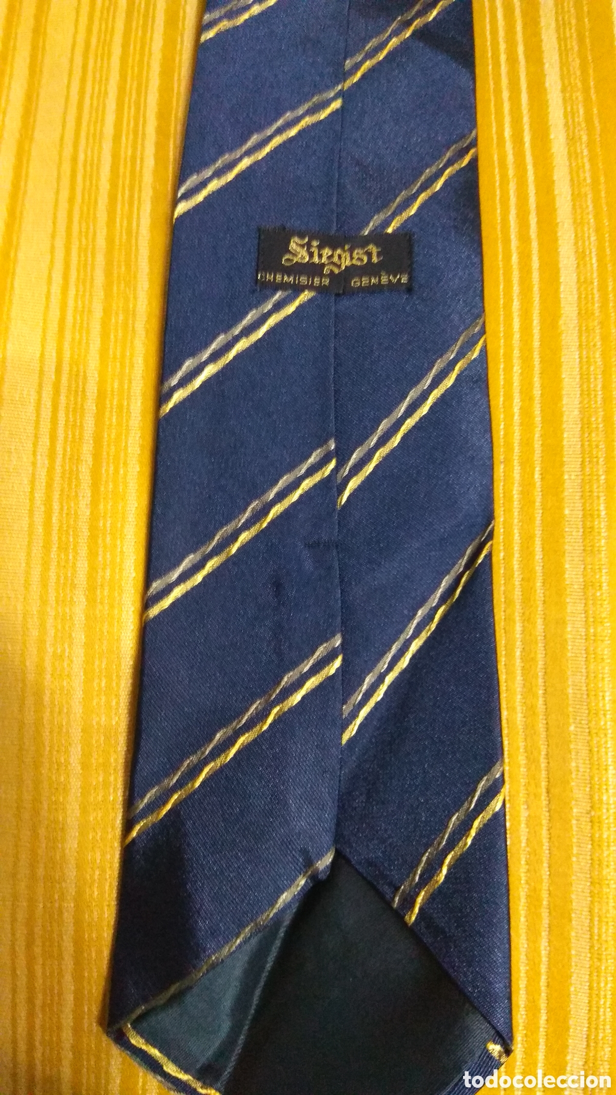 Vintage: Corbata Sirgist seda azul marino rayas. - Foto 2