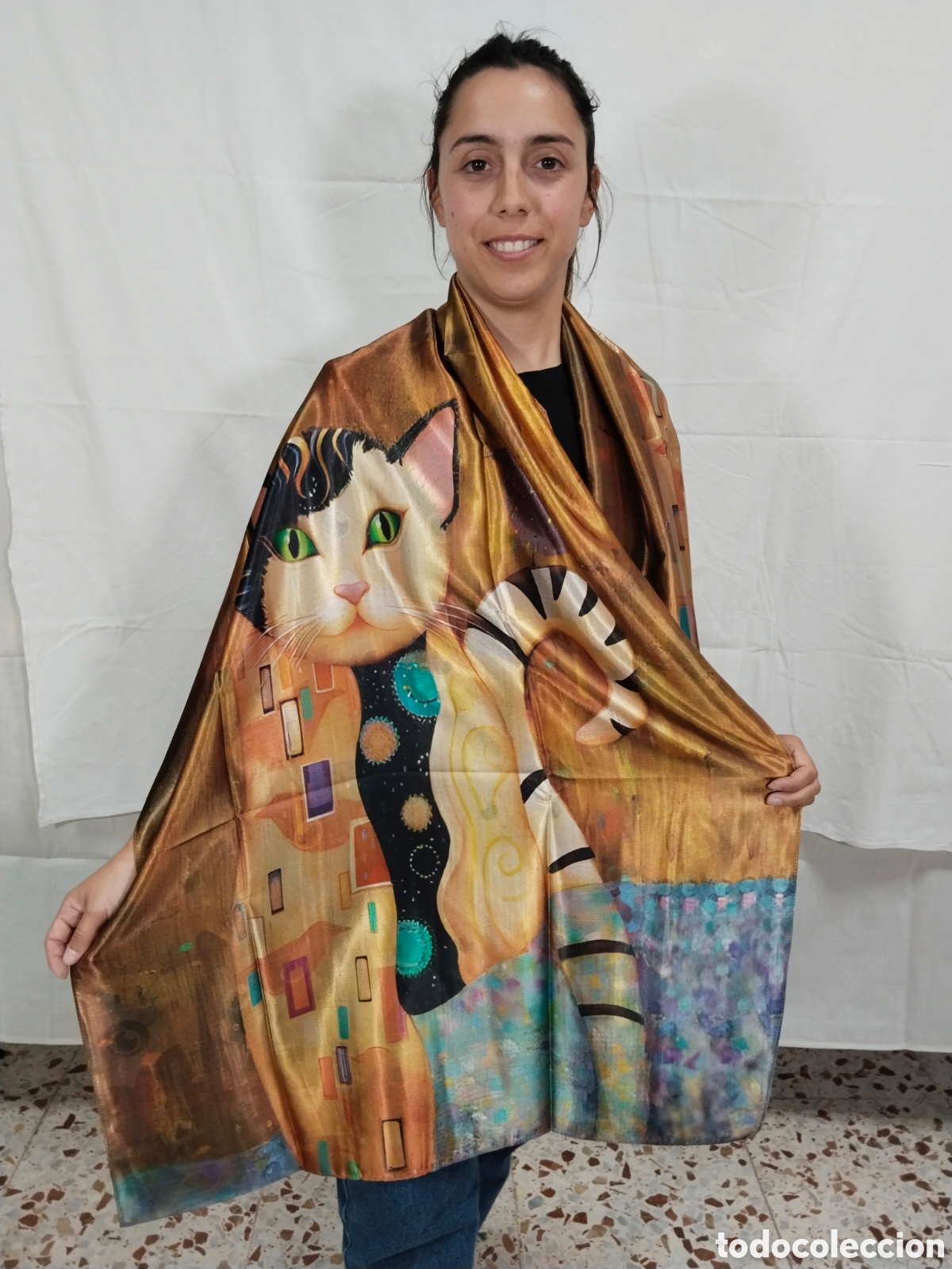Vintage: Chal de seda - La gata de Klimt - Foto 1