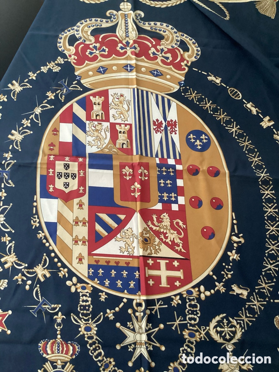 Vintage: Foulard de seda italiano con escudo del reino de Borbon dos Sicilias, Salvatore Argenio.