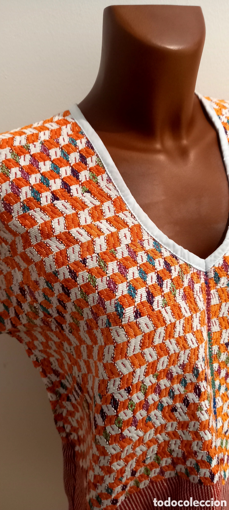 Vintage: Huipil artesano algod&oacute;n Naranja - Foto 2