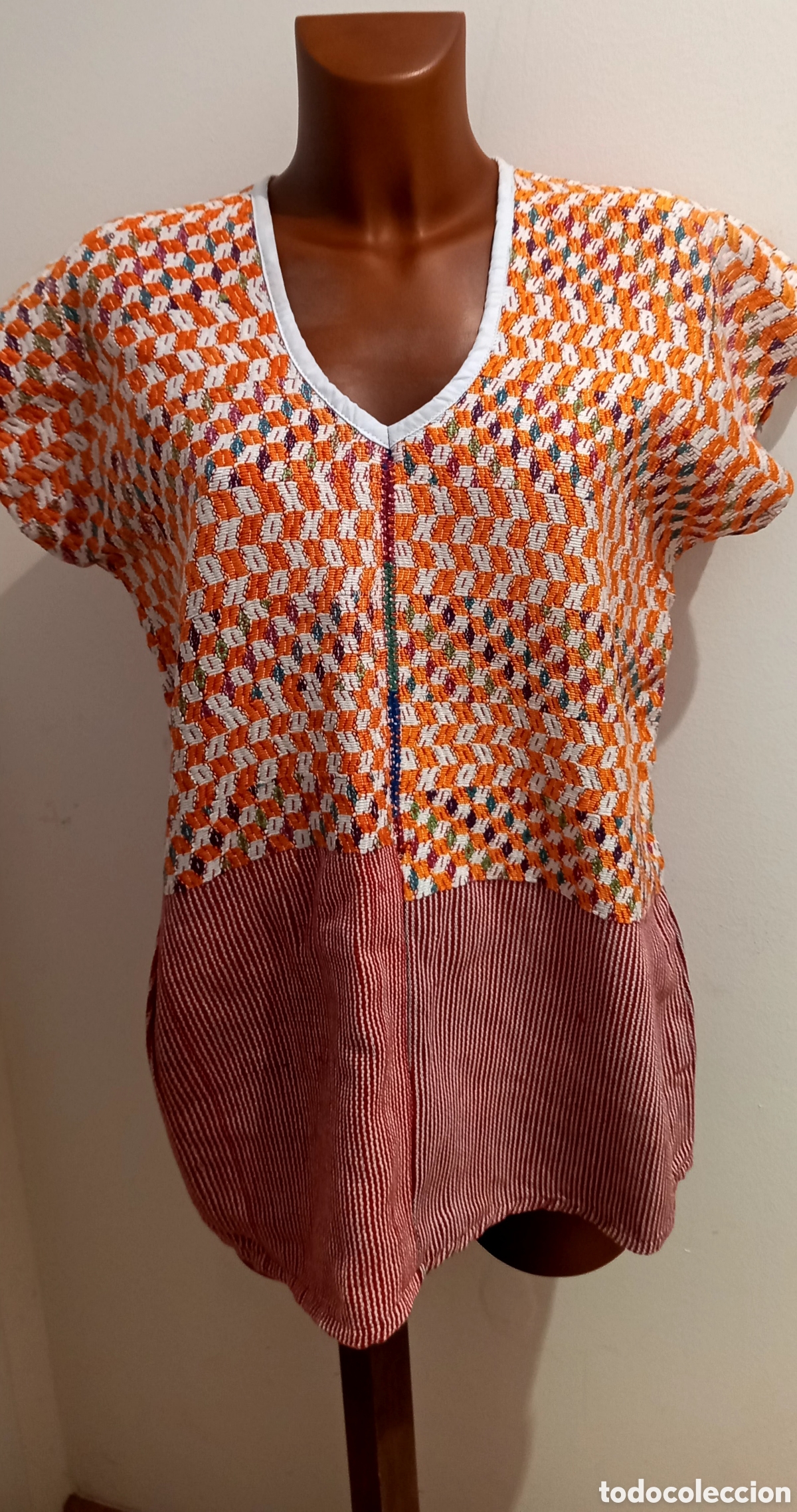 Vintage: Huipil artesano algod&oacute;n Naranja - Foto 1