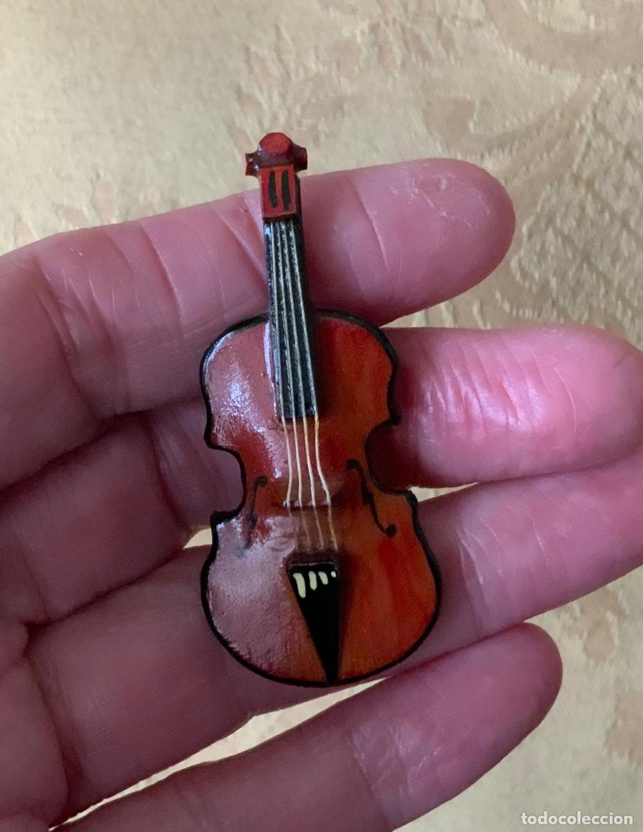 Vintage: BROCHE VIOL&Iacute;N DE MADERA HECHO A MANO - Foto 5