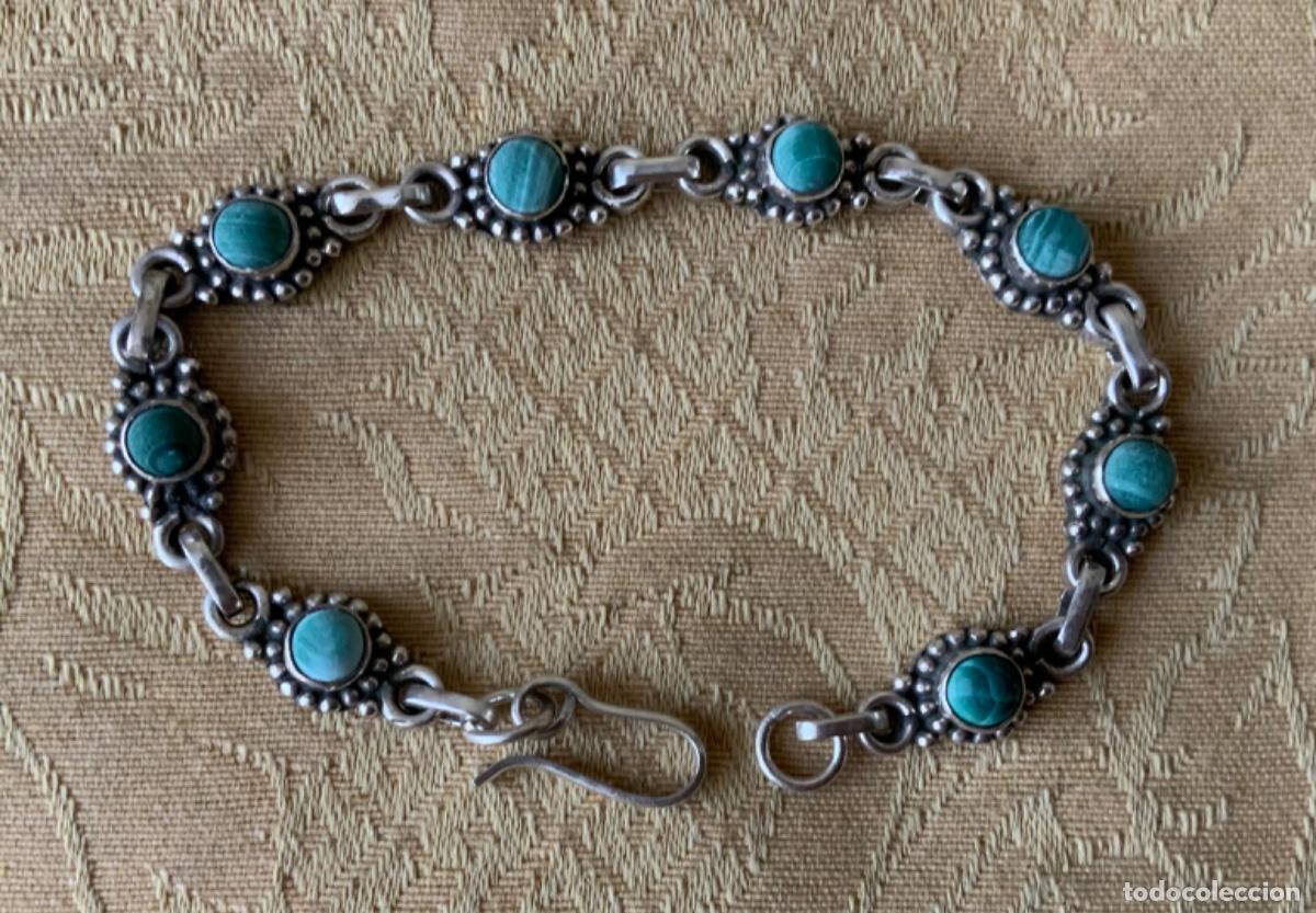 Vintage: PULSERA PLATA LEY CONTRASTADA Y TURQUESAS - Foto 1