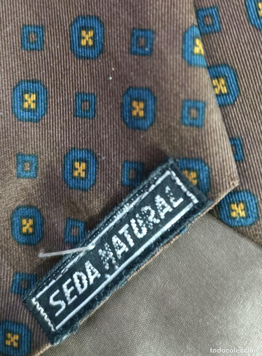 Vintage: Corbata hecha a mano 100 x 100 seda natural - Foto 2