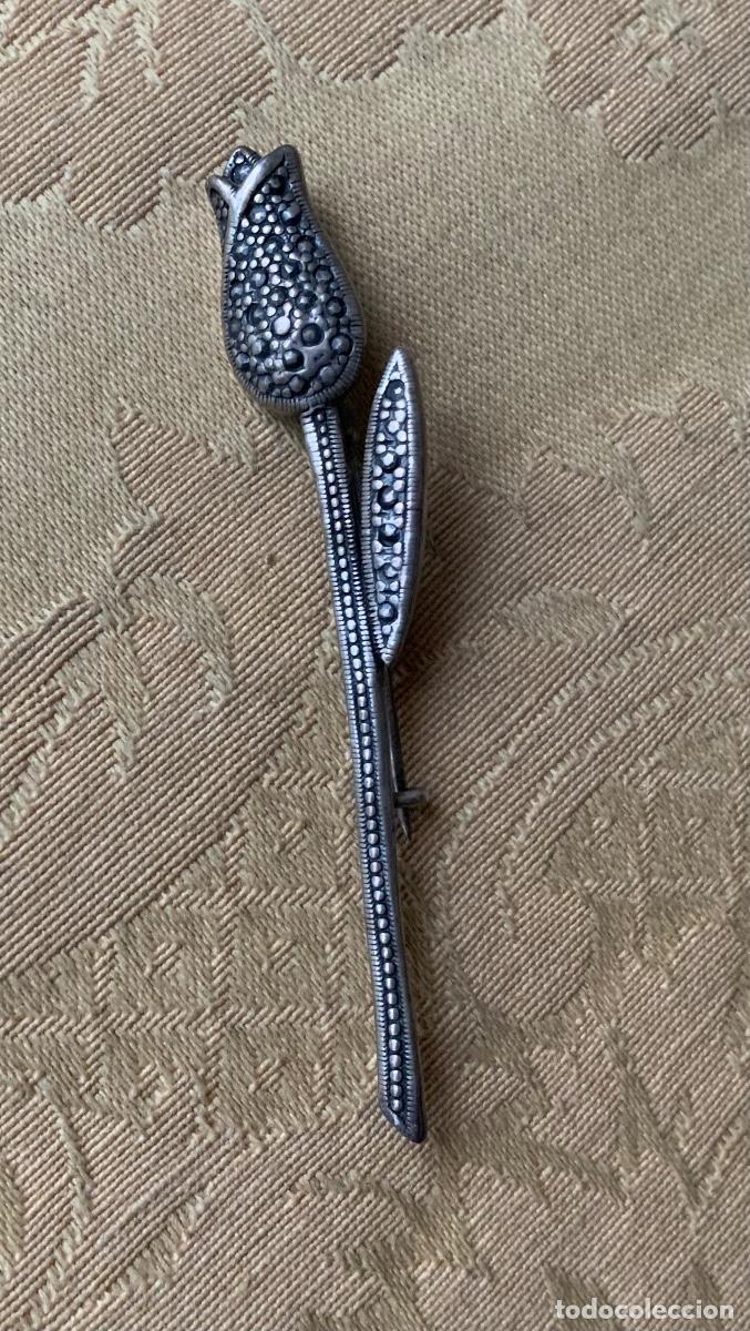 Vintage: ANTIGUO BROCHE DE PLATA TULIP&Aacute;N - Foto 1