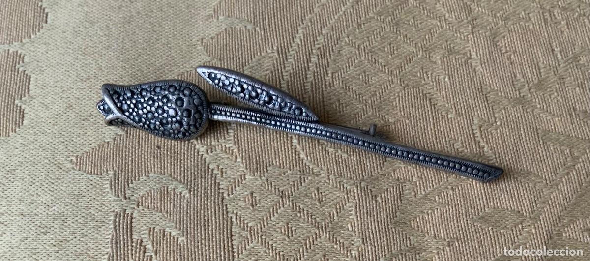 Vintage: ANTIGUO BROCHE DE PLATA TULIP&Aacute;N - Foto 2