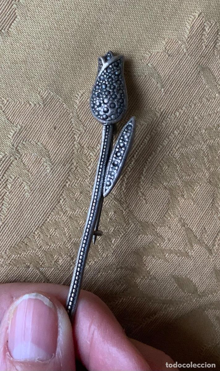 Vintage: ANTIGUO BROCHE DE PLATA TULIP&Aacute;N - Foto 3