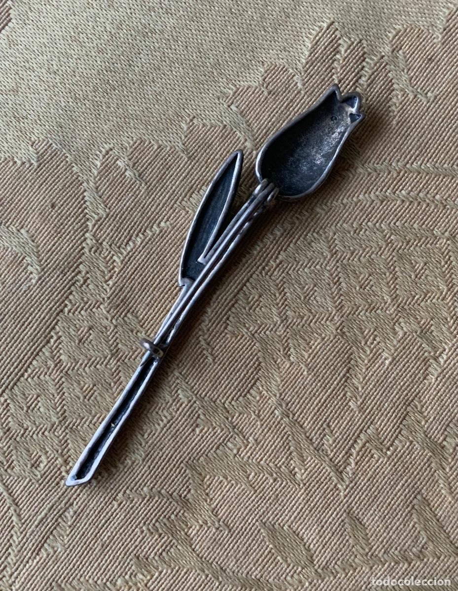 Vintage: ANTIGUO BROCHE DE PLATA TULIP&Aacute;N - Foto 5