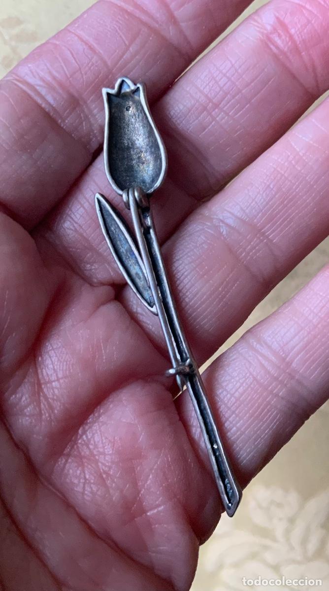 Vintage: ANTIGUO BROCHE DE PLATA TULIP&Aacute;N - Foto 10