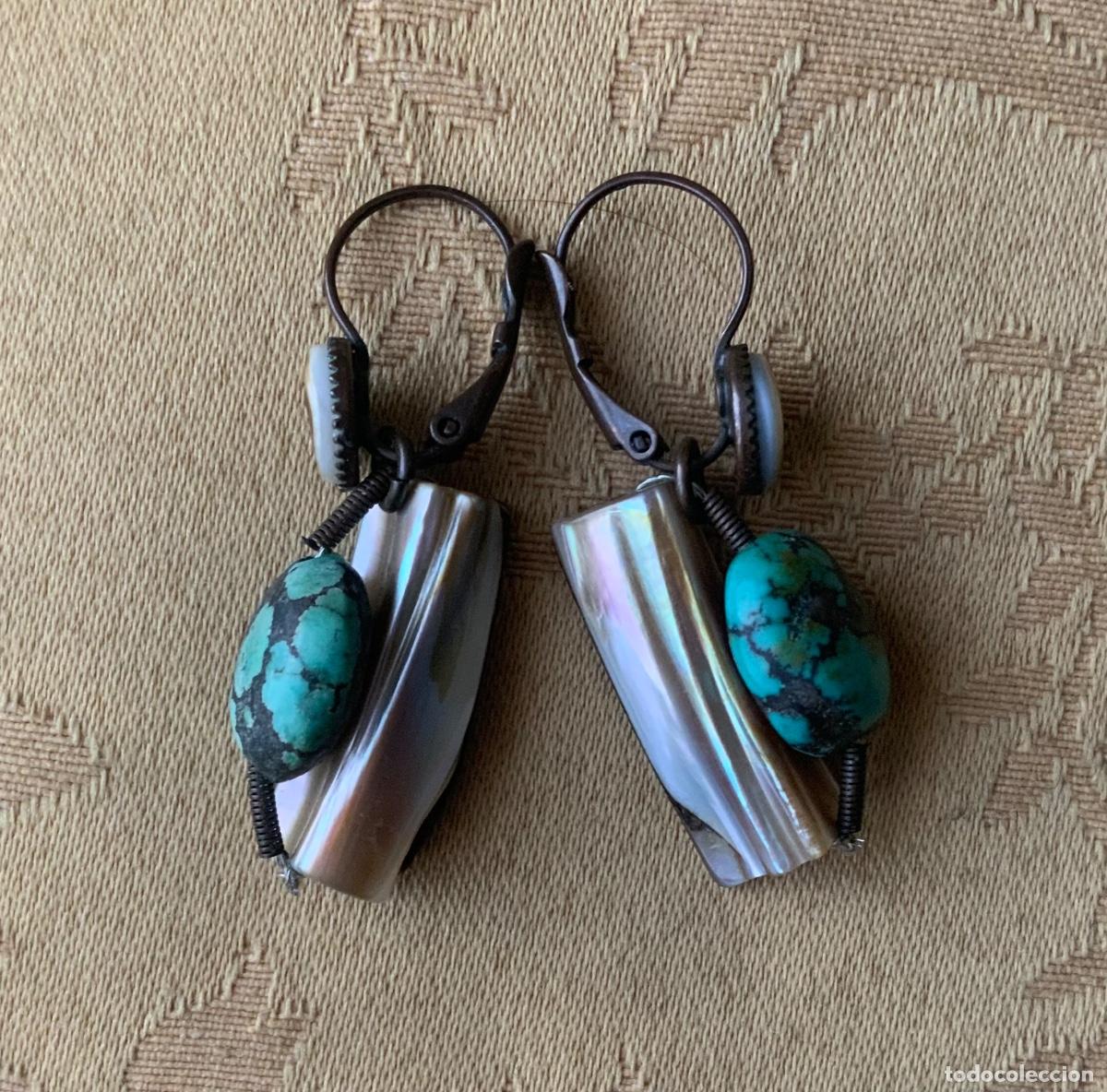Vintage: PENDIENTES TURQUESA Y NACAR HECHOS A MANO - Foto 1