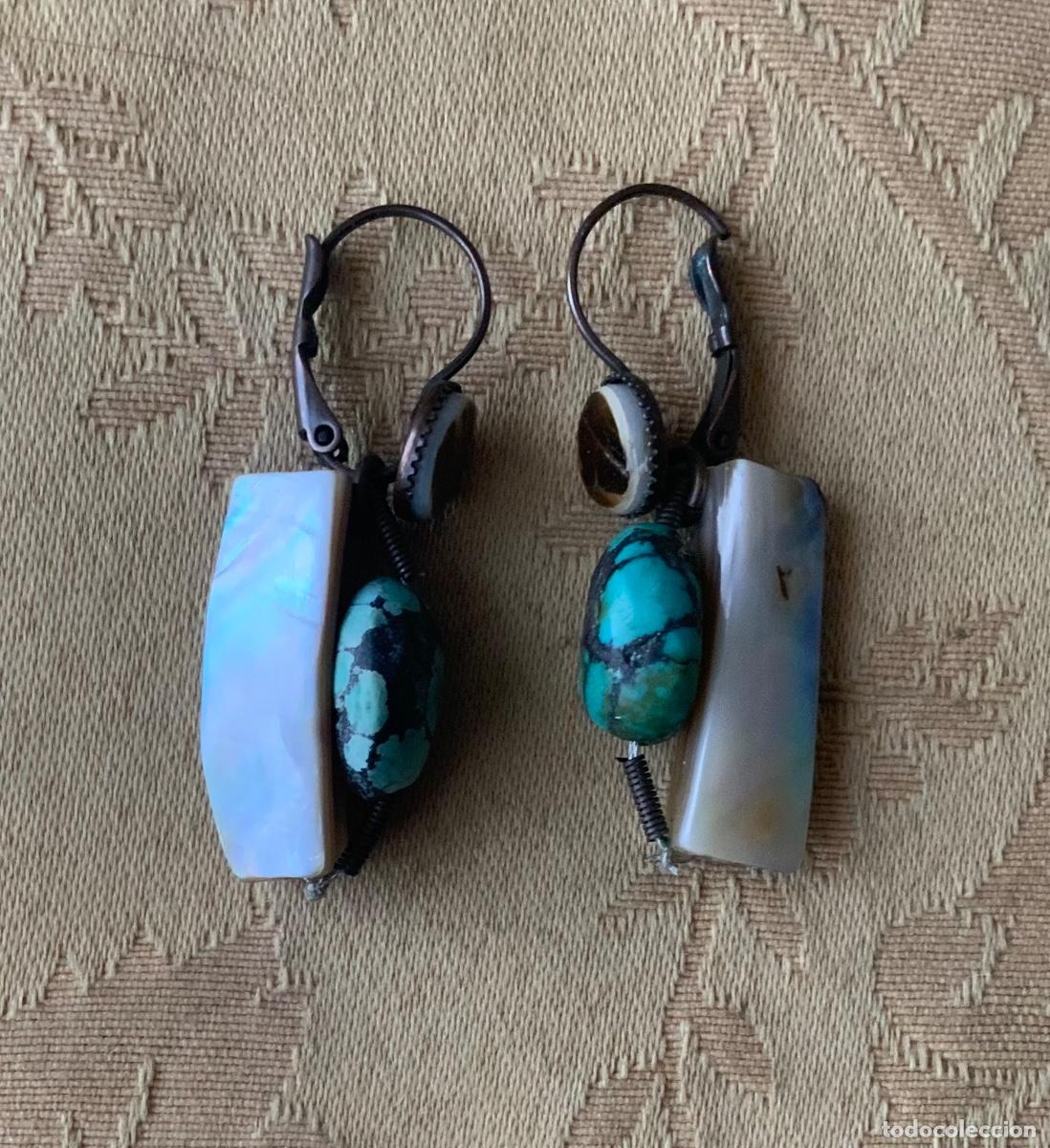 Vintage: PENDIENTES TURQUESA Y NACAR HECHOS A MANO - Foto 2