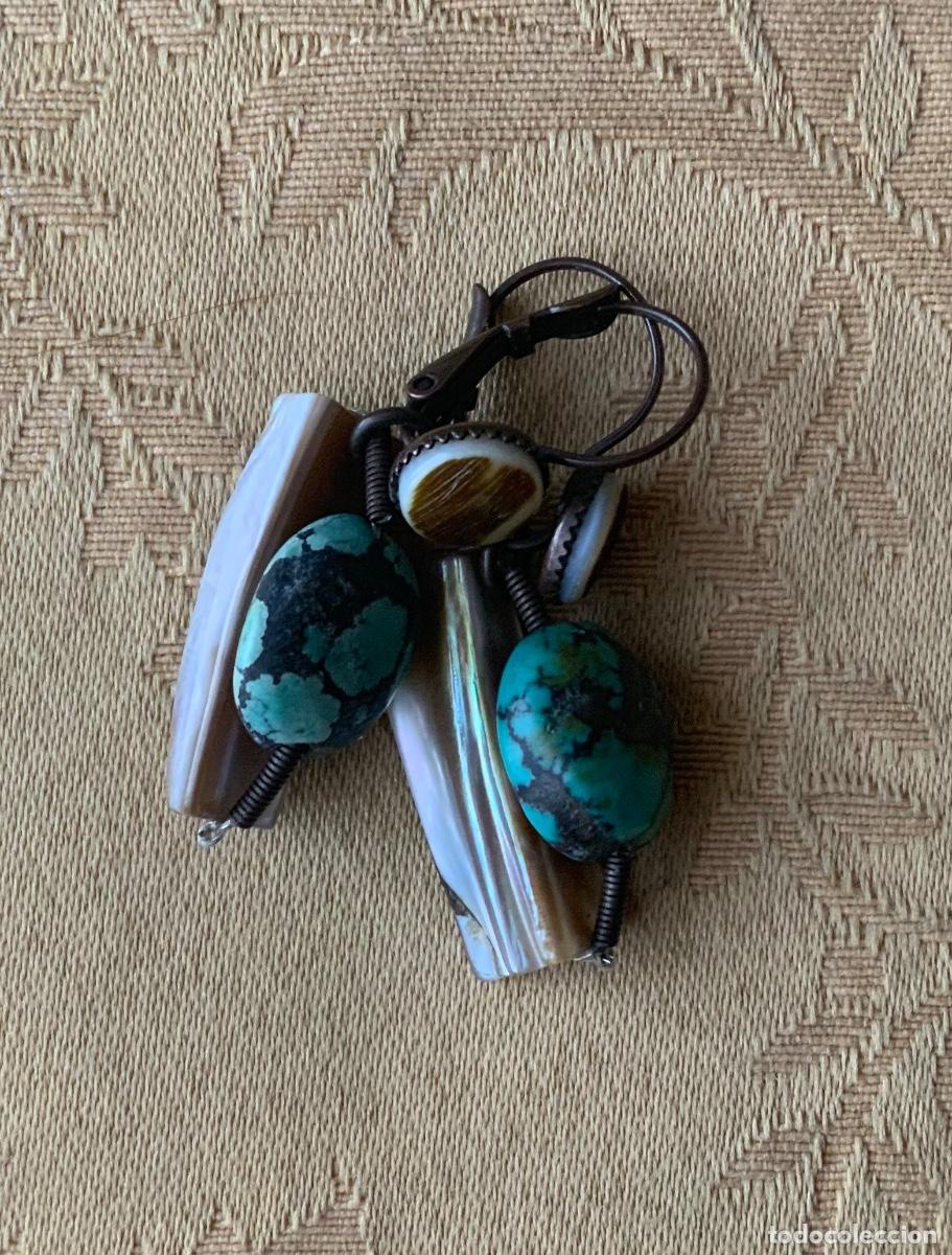 Vintage: PENDIENTES TURQUESA Y NACAR HECHOS A MANO - Foto 6