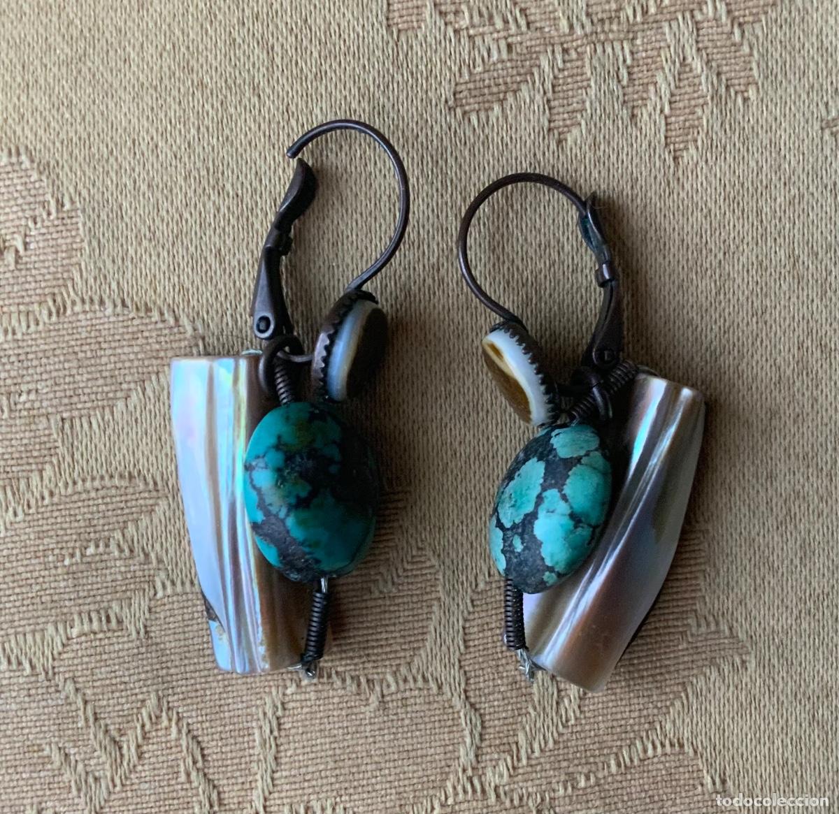 Vintage: PENDIENTES TURQUESA Y NACAR HECHOS A MANO - Foto 7