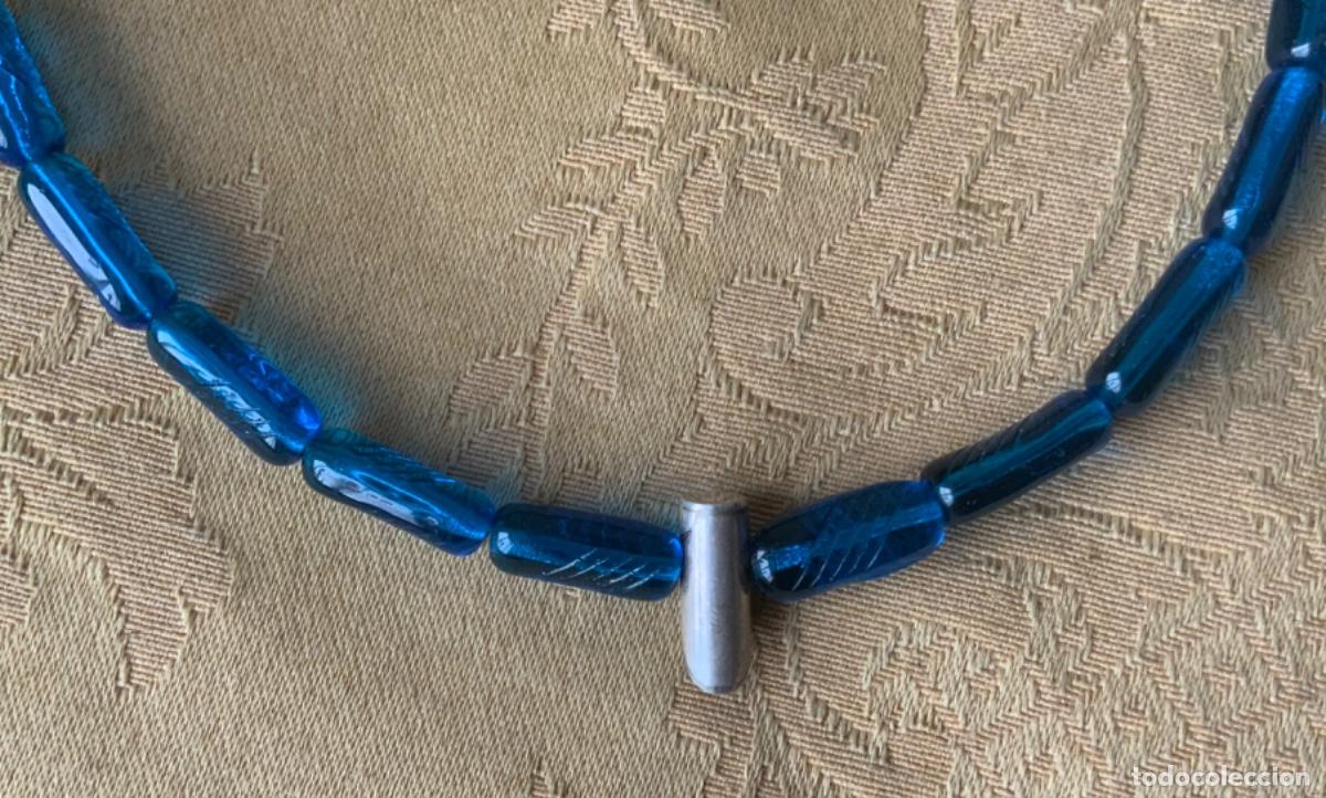 Vintage: COLLAR GARGANTILLA CRISTAL TURQUESA Y PLATA - Foto 1