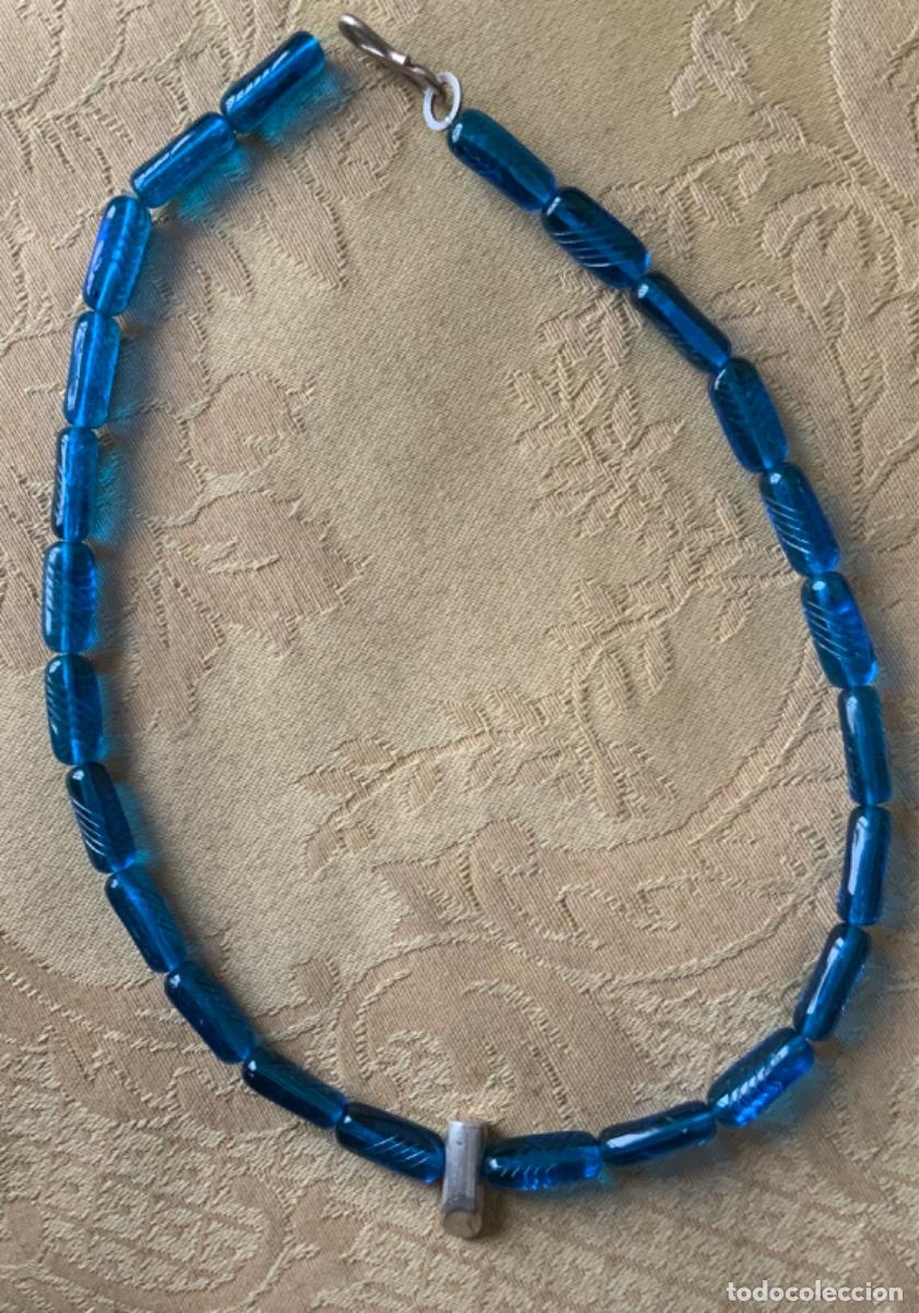 Vintage: COLLAR GARGANTILLA CRISTAL TURQUESA Y PLATA - Foto 4