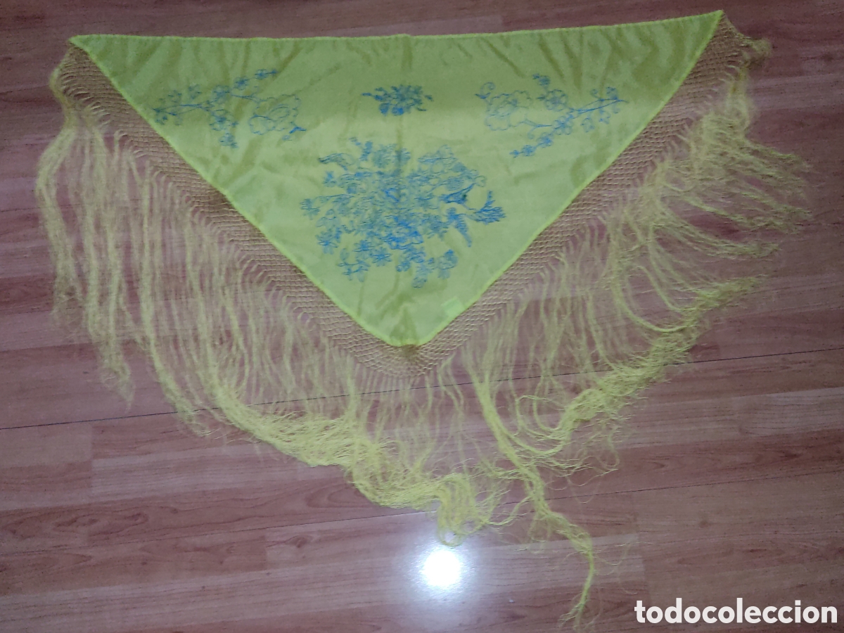 Vintage: Mant&oacute;n estampado amarillo 3 picos. - Foto 2