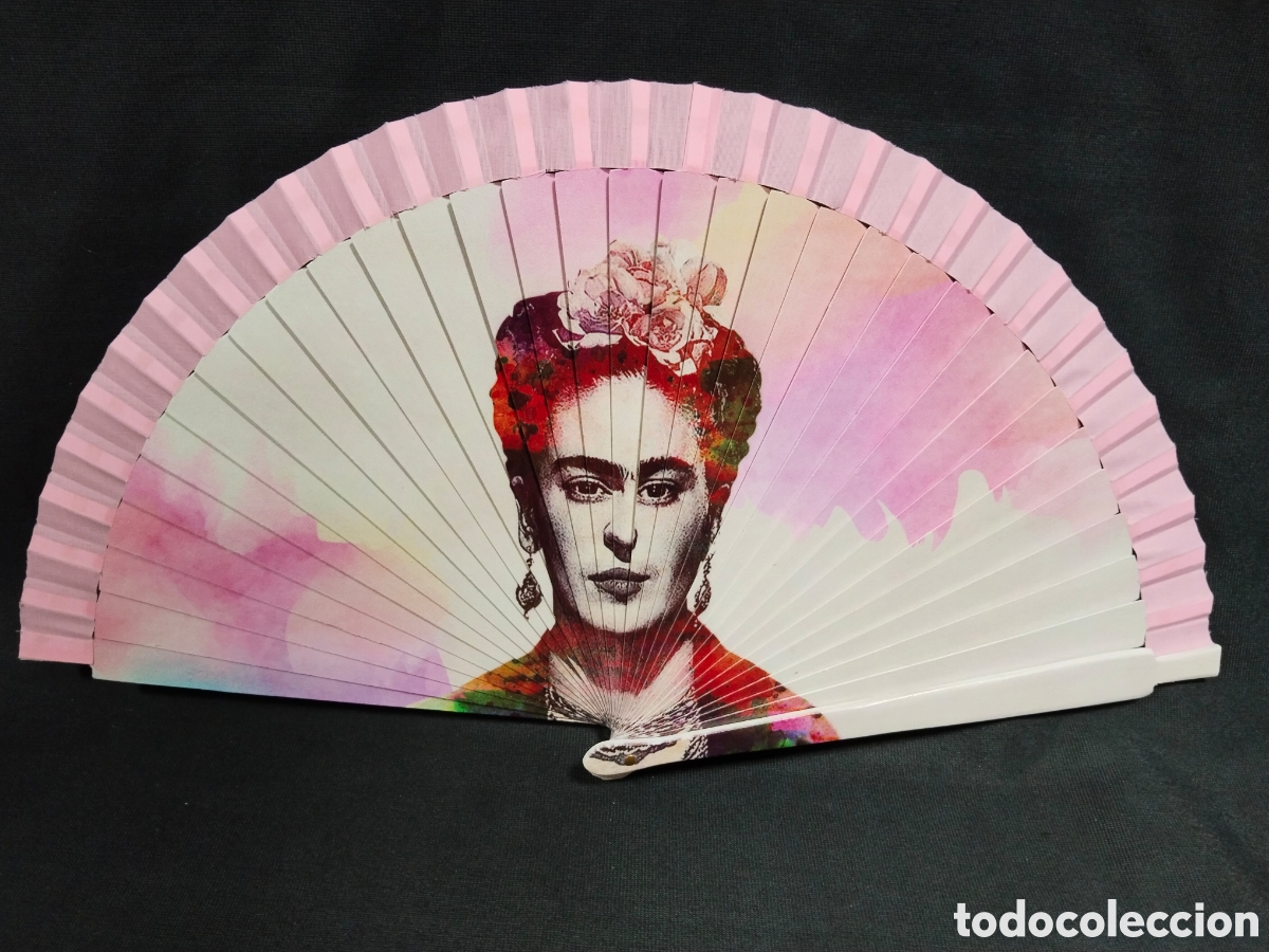 Vintage: Abanico de madera - Frida Kahlo en rosa - Foto 1