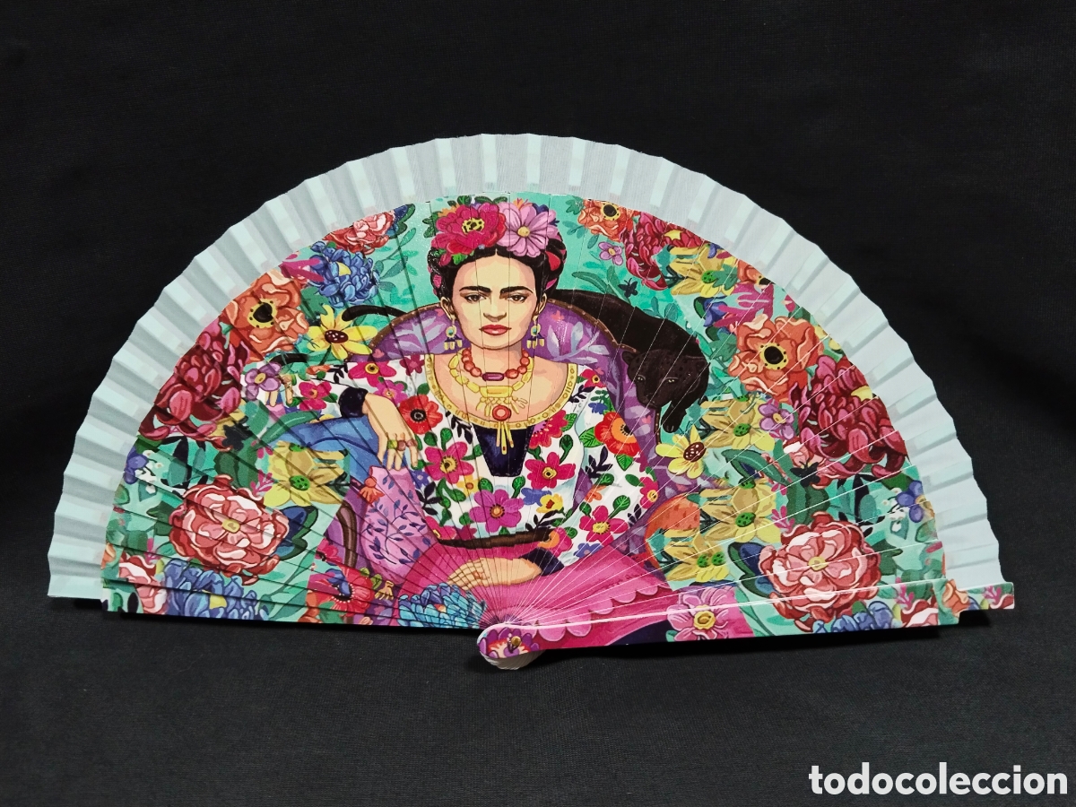 Vintage: Abanico de madera - Rita Kahlo en verde - Foto 1