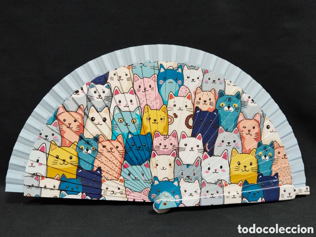 Vintage: Abanico de madera - gatitos divertidos - Foto 1