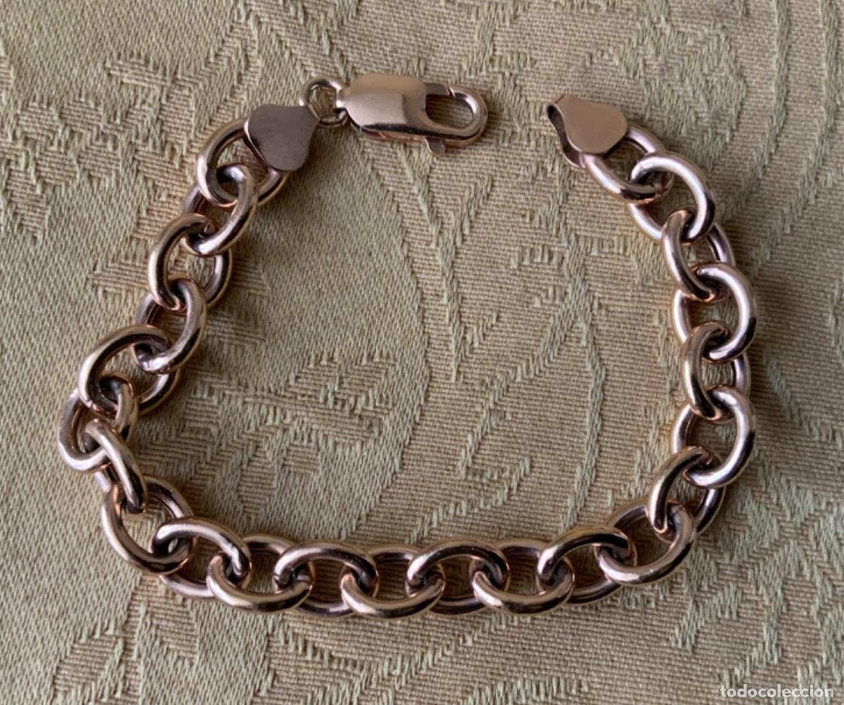 Vintage: PULSERA CADENA PLATA 925 CHAPADA EN ORO ROSA - Foto 9