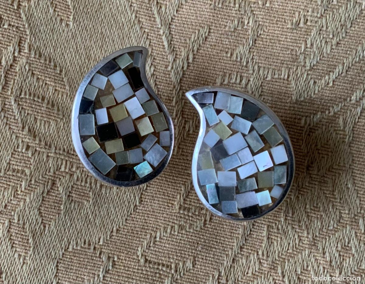 Vintage: PENDIENTES PLATA DE LEY Y NACAR - Foto 1