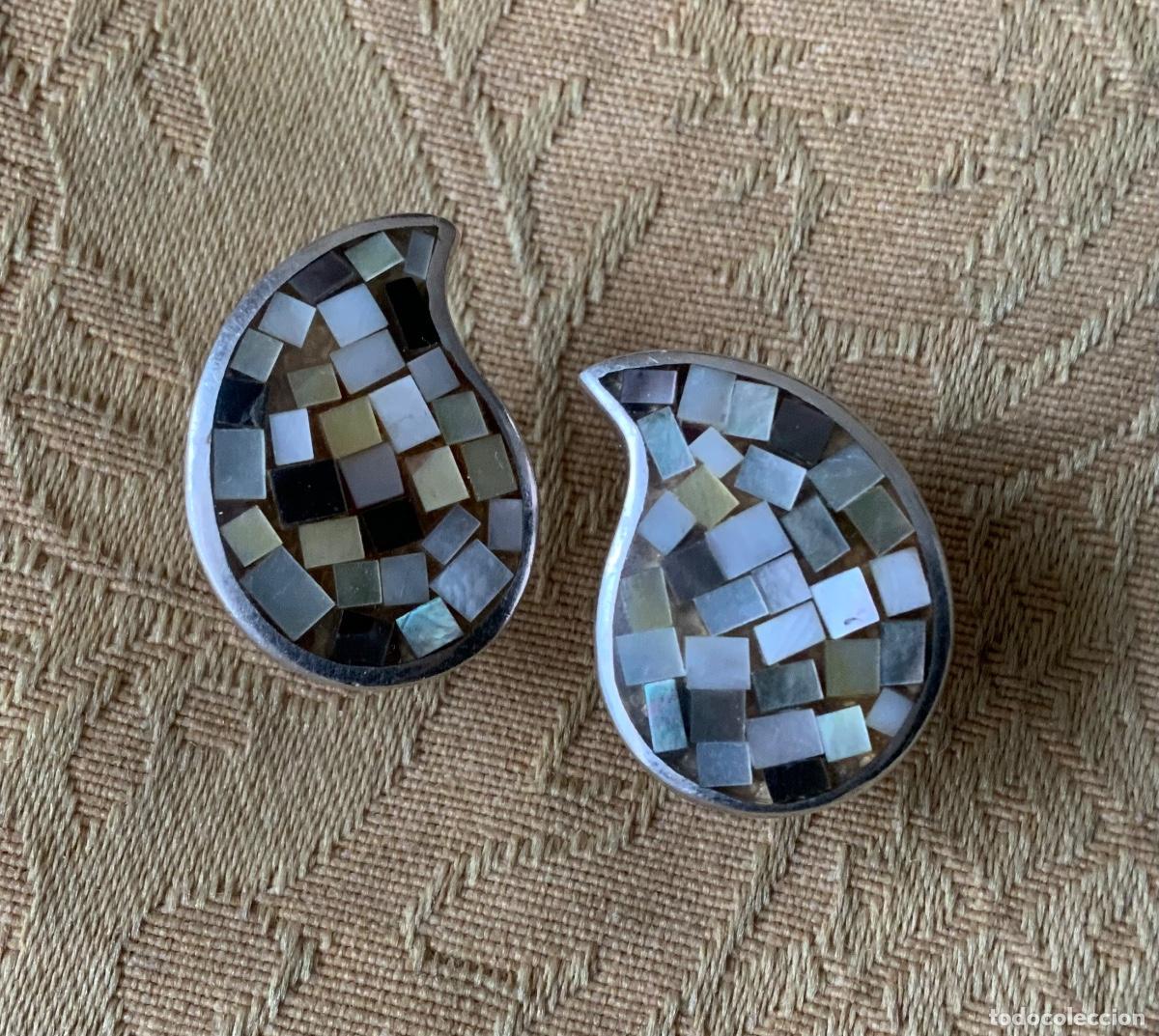 Vintage: PENDIENTES PLATA DE LEY Y NACAR - Foto 4