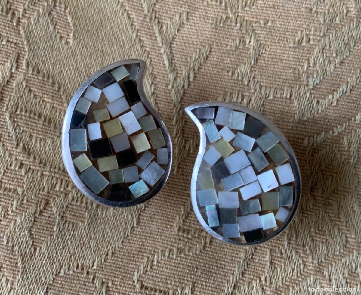 Vintage: PENDIENTES PLATA DE LEY Y NACAR - Foto 6