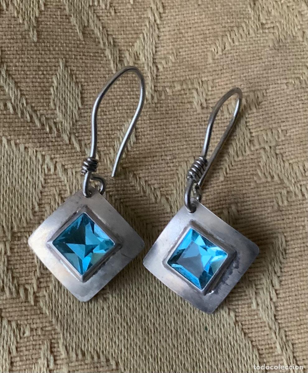 Vintage: PENDIENTES PLATA Y PIEDRA AZUL - Foto 1