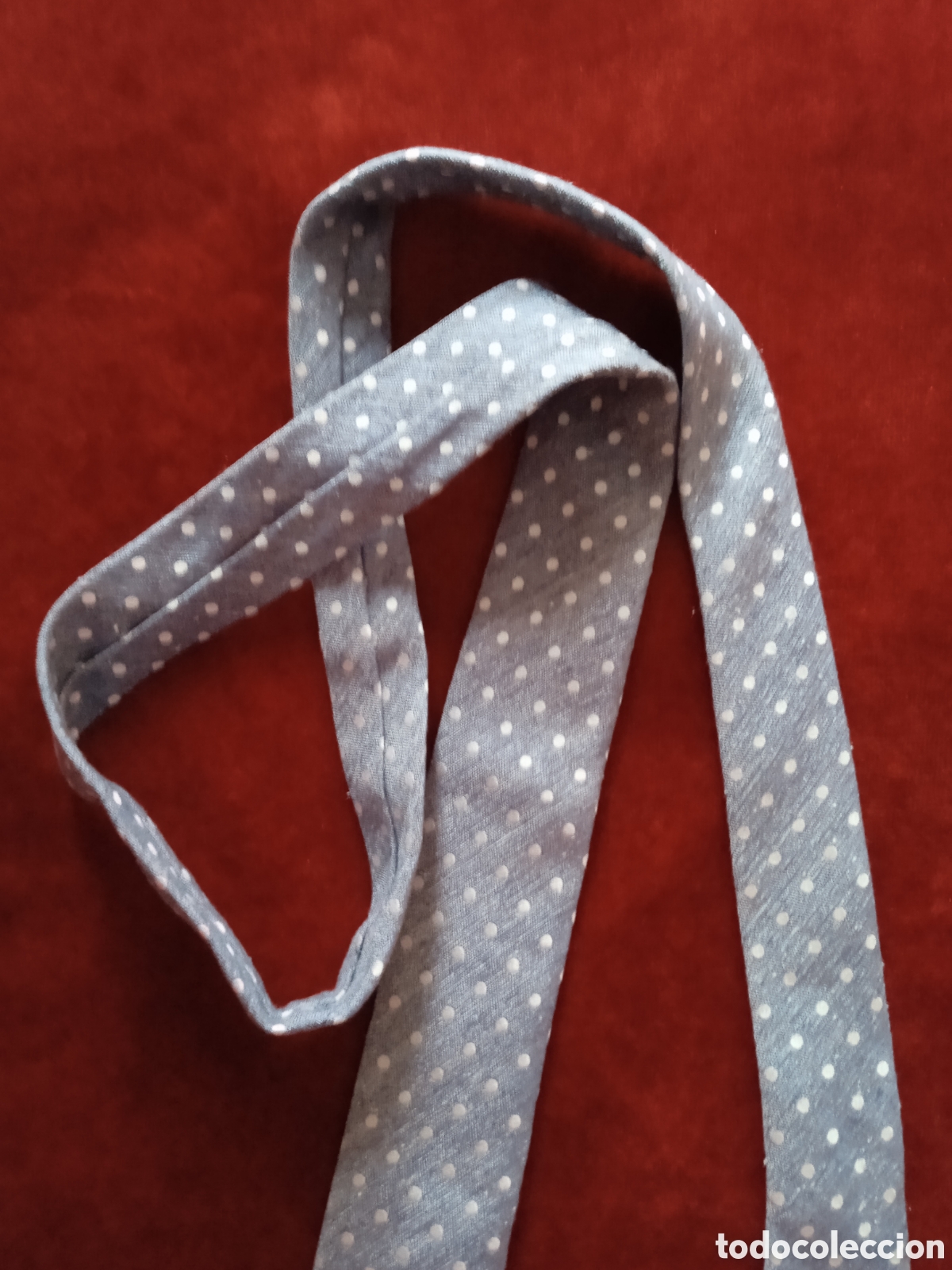 Vintage: Corbata de Seda 100%100. Gris verdoso con popitos . - Foto 11