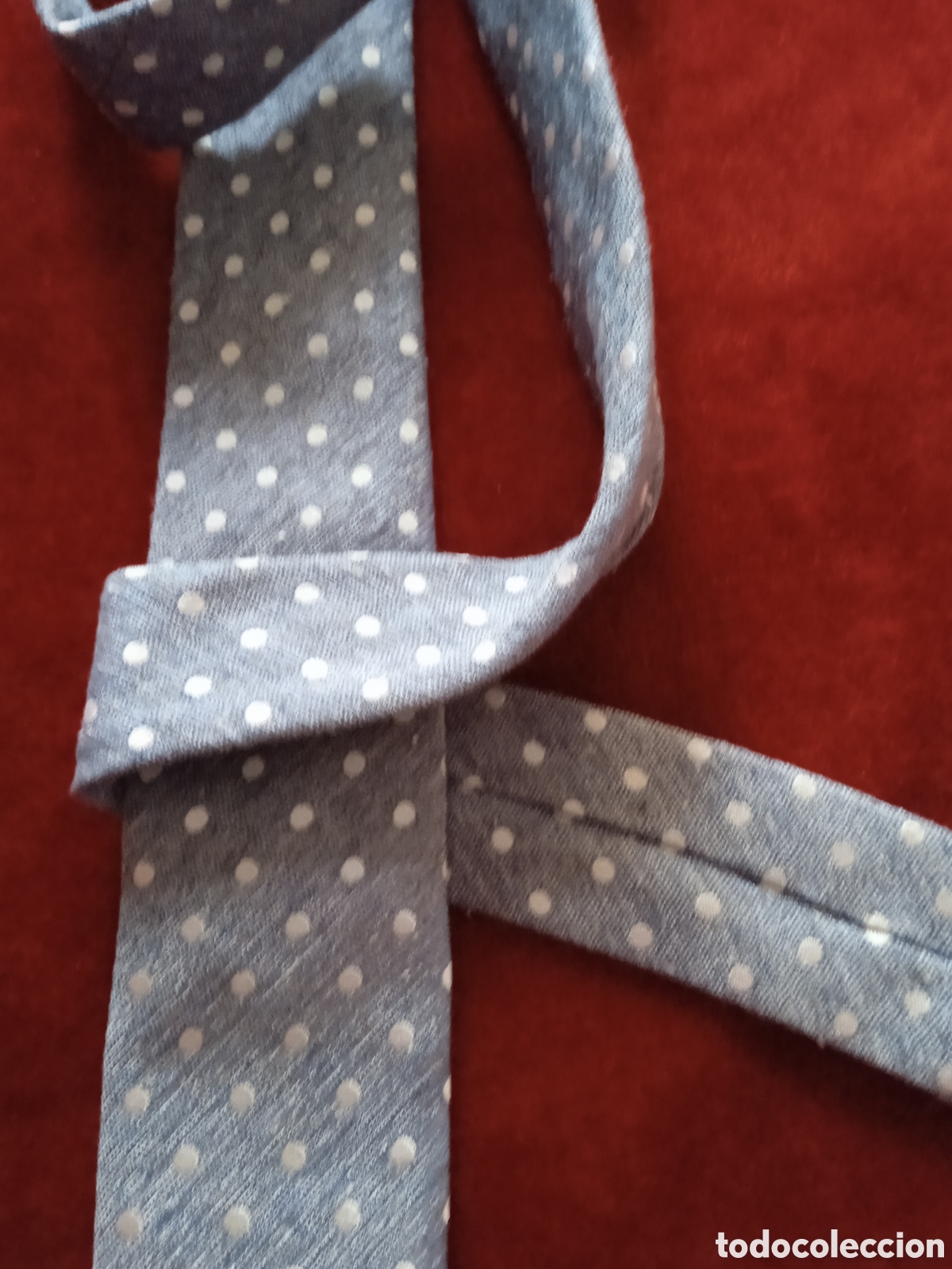 Vintage: Corbata de Seda 100%100. Gris verdoso con popitos . - Foto 1