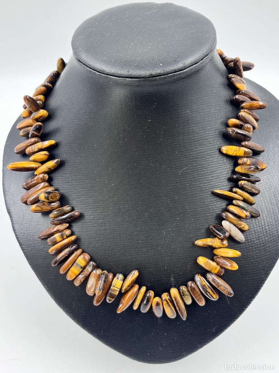 Vintage: Collar vintage circa 1980 de piedras de ojo de tigre talladas de forma ovalada