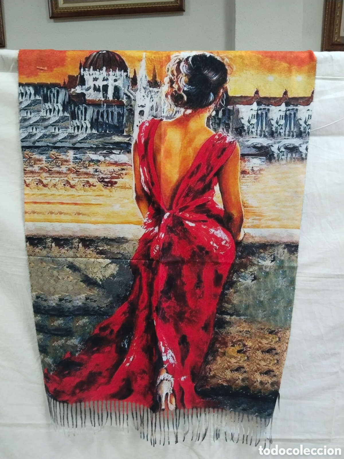Vintage: Chal de cachemira - La mujer de rojo - Foto 1