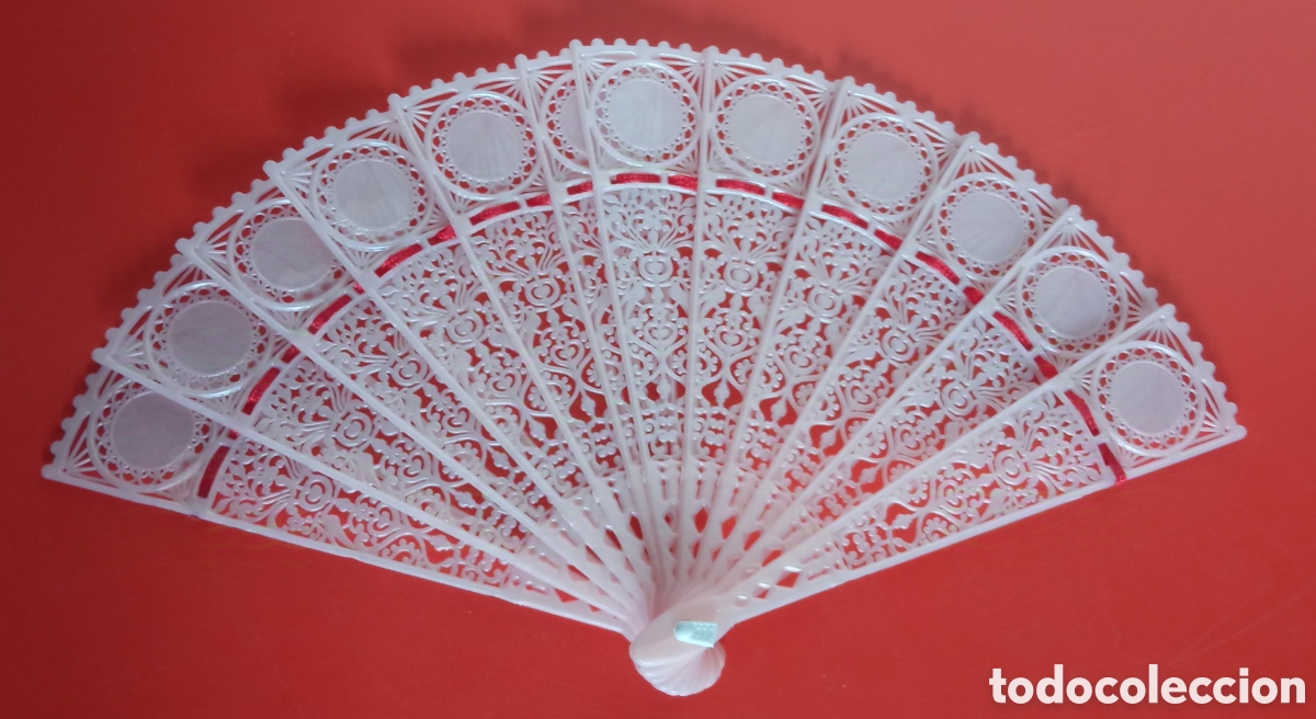 Vintage: ABANICO DE MANO ROSA NACARADO DE PL&Aacute;STICO 60'S.SIN USO.