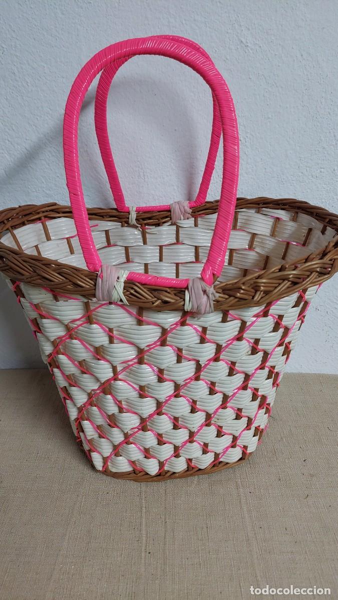 Vintage: Bolso vintage de la compra cesto enea y plastico - Foto 1