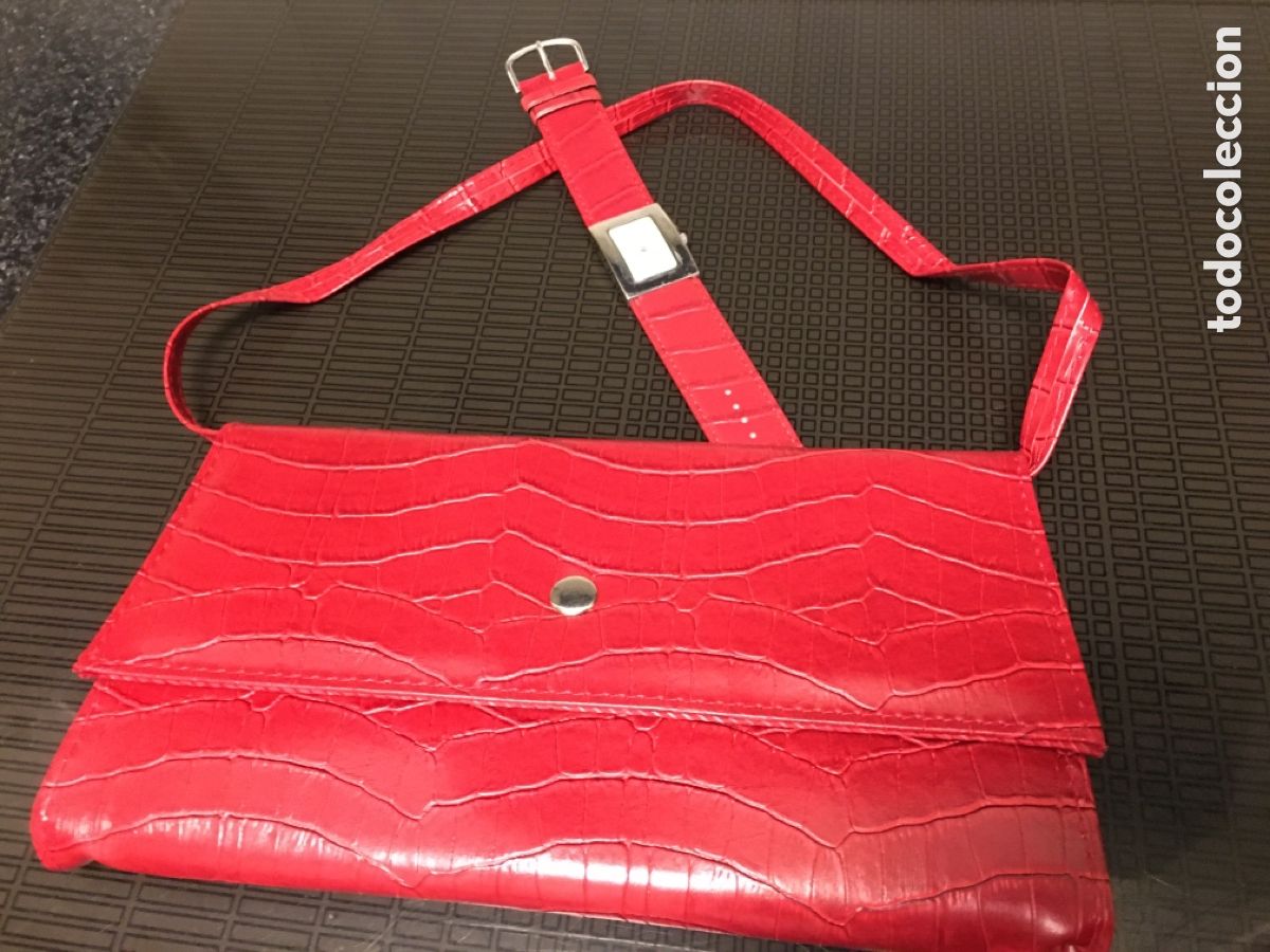 Vintage: BOLSO ROJO CON CORREA Y RELOJ A JUEGO - Foto 2