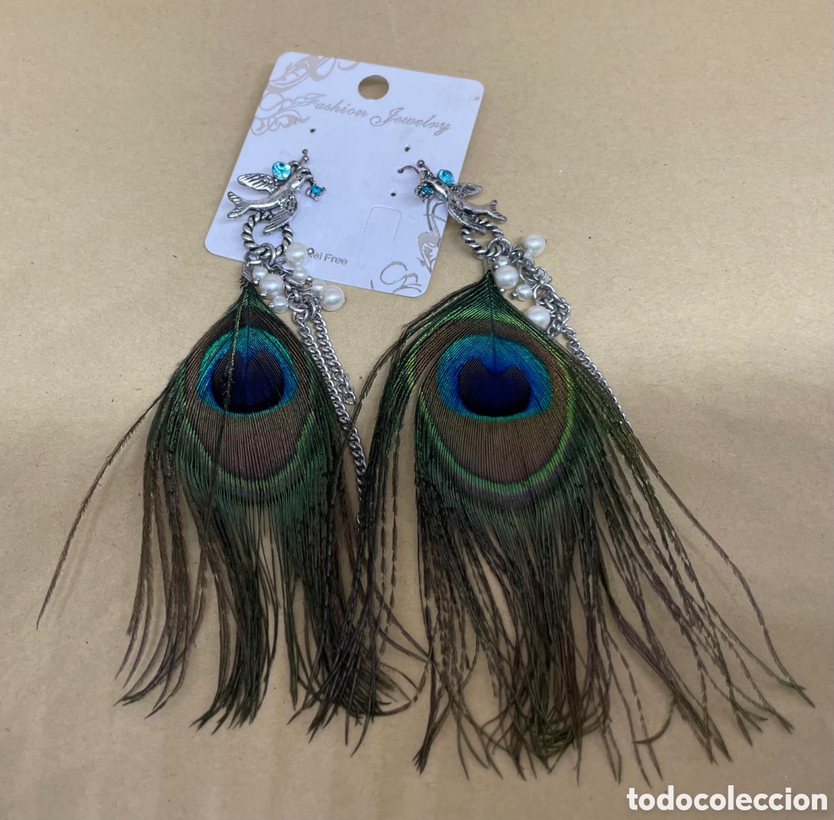 Vintage: pendientes - pluma de pavo - car227 - Foto 1