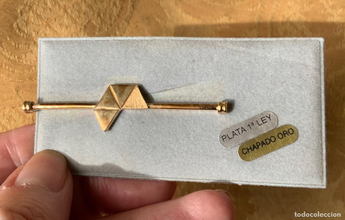 Vintage: PASADOR DE CORBATA DE PLATA DE LEY CHAPADA EN ORO - Foto 4