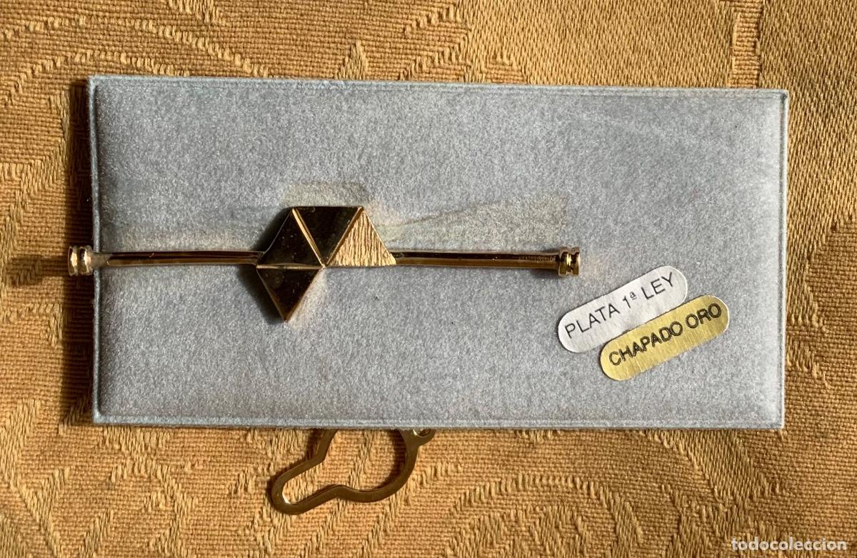 Vintage: PASADOR DE CORBATA DE PLATA DE LEY CHAPADA EN ORO - Foto 5