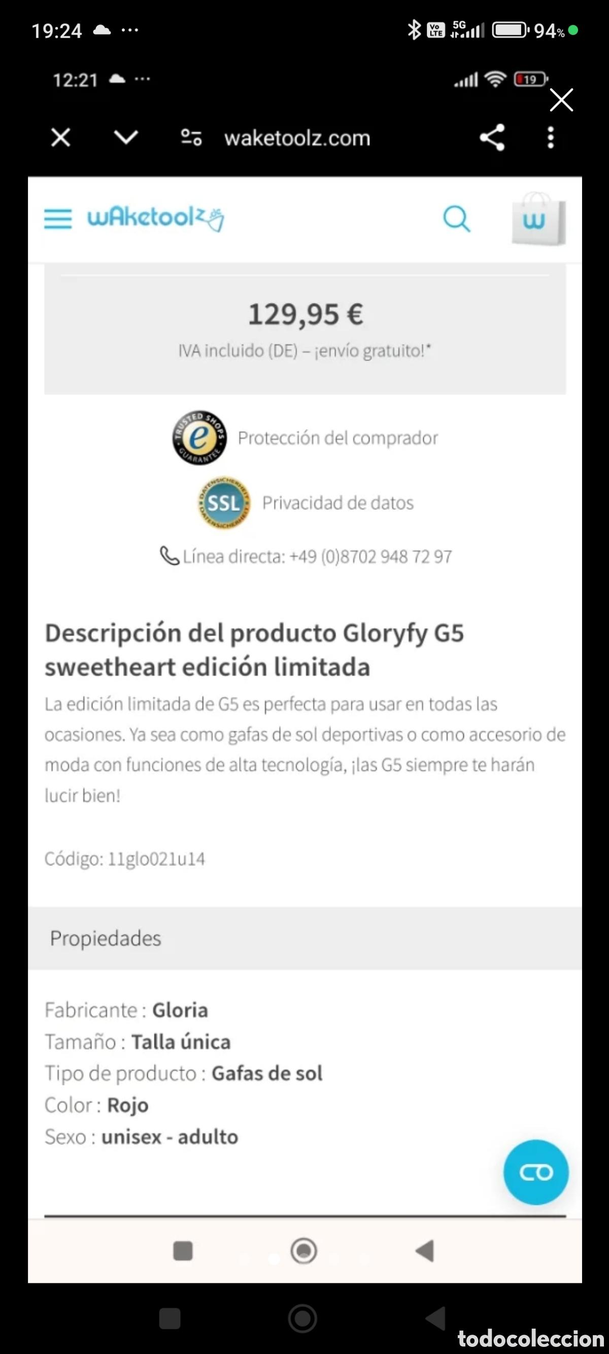 Vintage: Gafas de sol GLORYFY G5 EDICI&Oacute;N LIMITADA - Foto 2