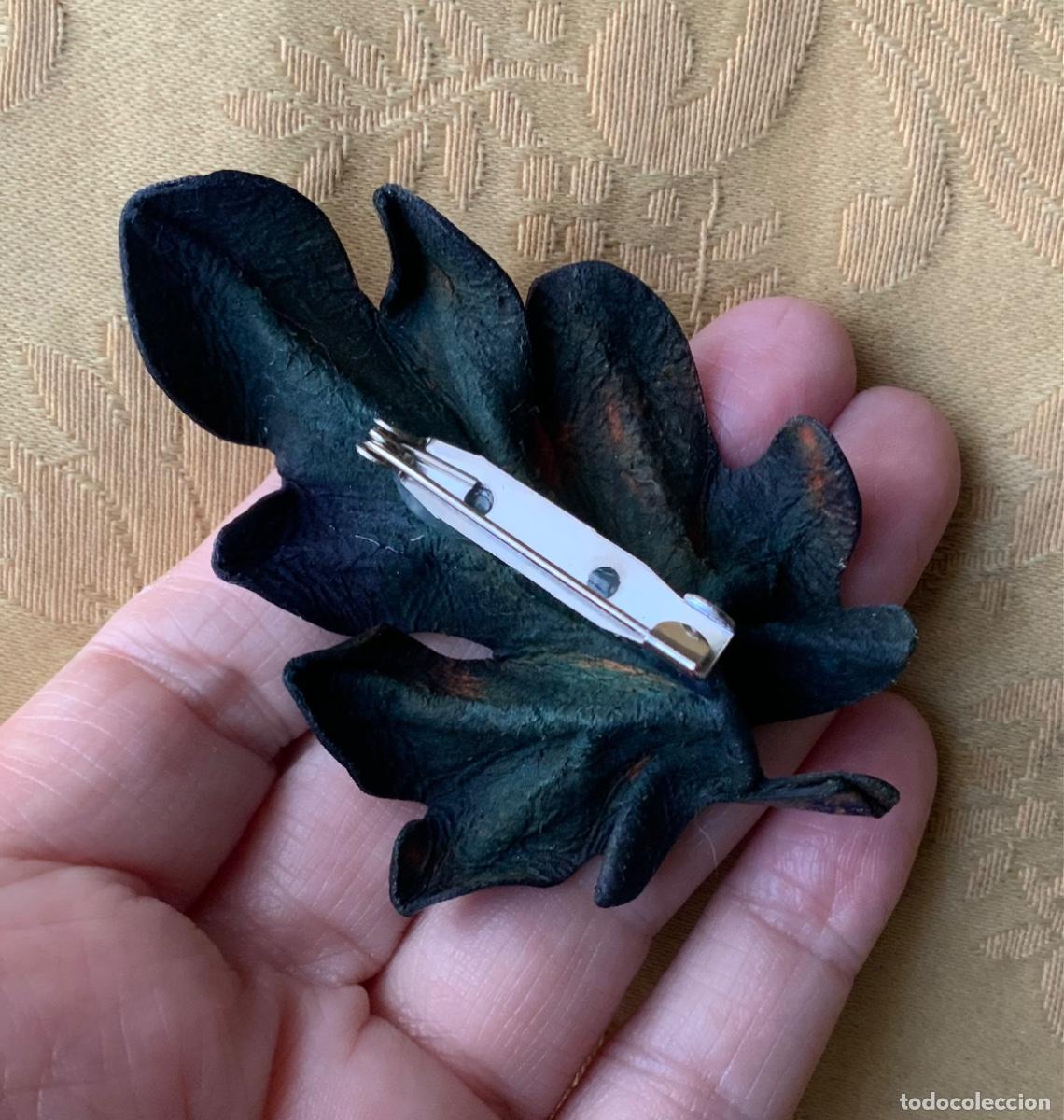 Vintage: BROCHE DE CUERO HECHO A MANO CON FORMA DE HOJA - Foto 7